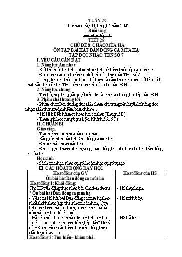 Giáo án Âm nhạc + Tiếng Việt + Kỹ năng sống Tiểu học - Tuần 29 - Năm học 2023-2024