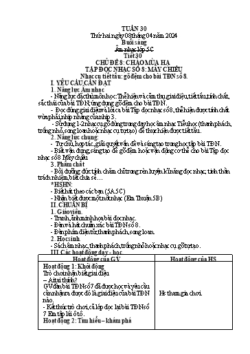 Giáo án Âm nhạc + Tiếng Việt + Kỹ năng sống Tiểu học - Tuần 30 - Năm học 2023-2024