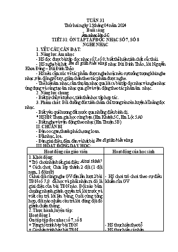 Giáo án Âm nhạc + Tiếng Việt + Kỹ năng sống Tiểu học - Tuần 31 - Năm học 2023-2024
