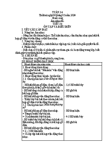 Giáo án Âm nhạc + Tiếng Việt + Kỹ năng sống Tiểu học - Tuần 34 - Năm học 2023-2024