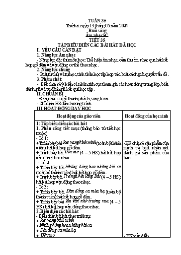 Giáo án Âm nhạc + Tiếng Việt + Kỹ năng sống Tiểu học - Tuần 35 - Năm học 2023-2024