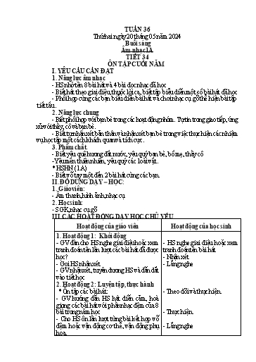 Giáo án Âm nhạc + Tiếng Việt + Kỹ năng sống Tiểu học - Tuần 36 - Năm học 2023-2024