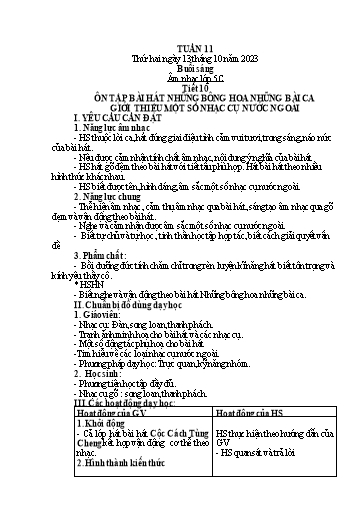 Giáo án Âm nhạc + Tiếng việt Tiểu học (Kết nối tri thức) - Tuần 11 - Năm học 2023-2024