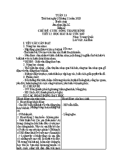 Giáo án Âm nhạc + Tiếng việt Tiểu học (Kết nối tri thức) - Tuần 13 - Năm học 2023-2024