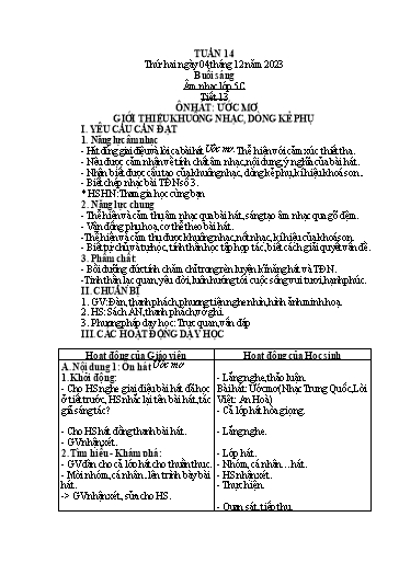 Giáo án Âm nhạc + Tiếng việt Tiểu học (Kết nối tri thức) - Tuần 14 - Năm học 2023-2024