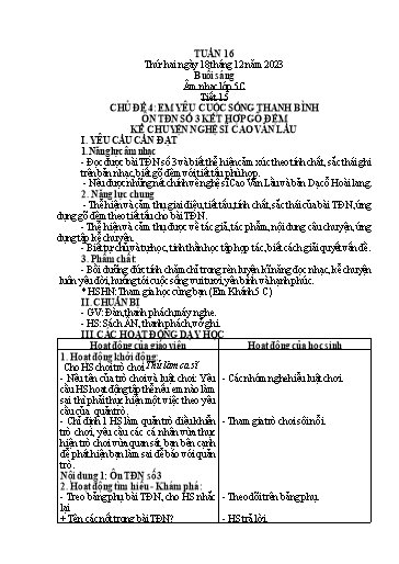 Giáo án Âm nhạc + Tiếng việt Tiểu học (Kết nối tri thức) - Tuần 16 - Năm học 2023-2024