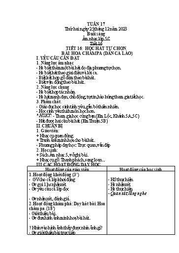 Giáo án Âm nhạc + Tiếng việt Tiểu học (Kết nối tri thức) - Tuần 17 - Năm học 2023-2024
