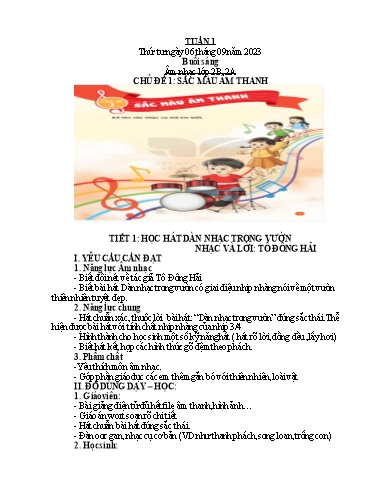 Giáo án Âm nhạc + Tiếng Việt Tiểu học (Kết nối tri thức) - Tuần 1 - Năm học 2023-2024