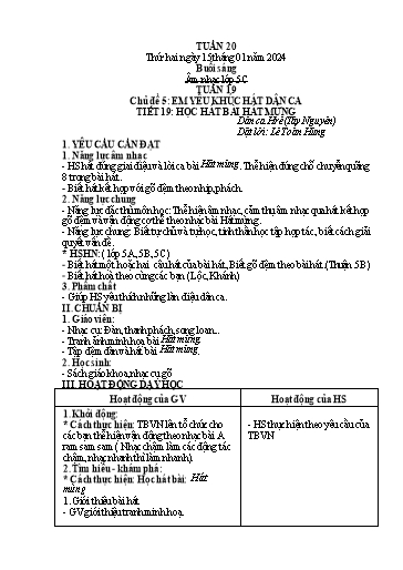 Giáo án Âm nhạc + Tiếng việt Tiểu học (Kết nối tri thức) - Tuần 20 - Năm học 2023-2024