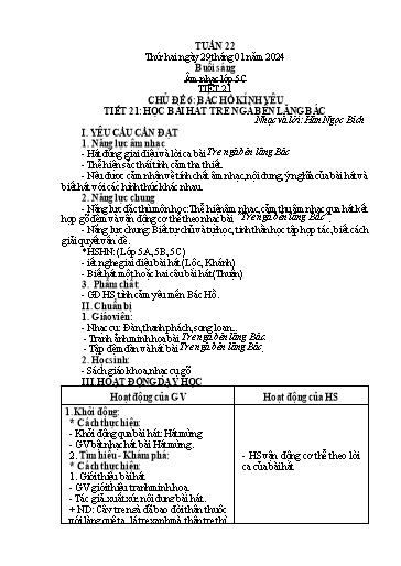 Giáo án Âm nhạc + Tiếng việt Tiểu học (Kết nối tri thức) - Tuần 22 - Năm học 2023-2024