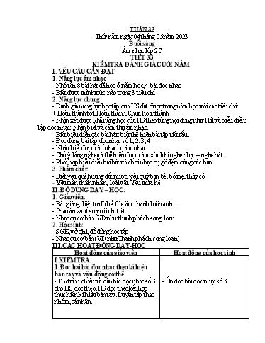 Giáo án Âm nhạc + Tiếng việt Tiểu học (Kết nối tri thức) - Tuần 33 - Năm học 2023-2024