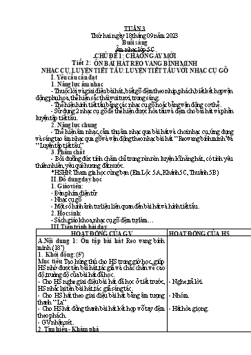 Giáo án Âm nhạc + Tiếng Việt Tiểu học (Kết nối tri thức) - Tuần 3 - Năm học 2023-2024