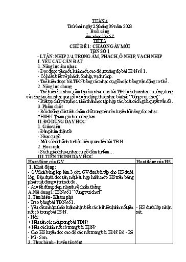 Giáo án Âm nhạc + Tiếng Việt Tiểu học (Kết nối tri thức) - Tuần 4 - Năm học 2023-2024