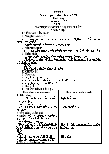 Giáo án Âm nhạc + Tiếng Việt Tiểu học (Kết nối tri thức) - Tuần 7 - Năm học 2023-2024