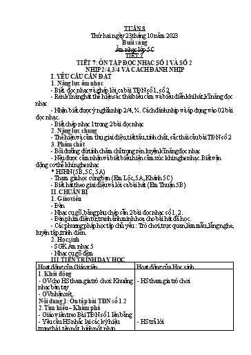 Giáo án Âm nhạc + Tiếng việt Tiểu học (Kết nối tri thức) - Tuần 8 - Năm học 2023-2024