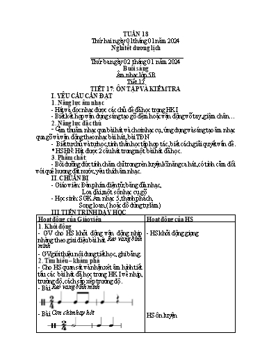 Giáo án Âm nhạc + Tiếng việt Tiểu học - Tuần 18 - Năm học 2023-2024