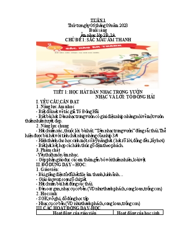 Giáo án Âm nhạc Tiểu học (Kết nối tri thức) - Tuần 1 - Năm học 2023-2024