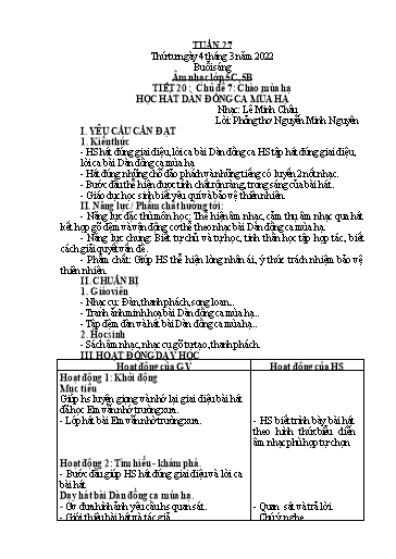 Giáo án Âm nhạc Tiểu học (Kết nối tri thức) - Tuần 27 - Năm học 2021-2022
