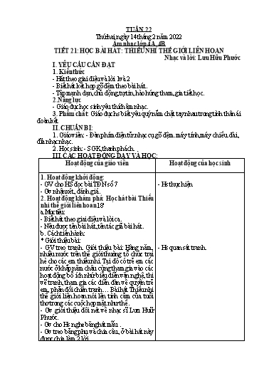 Giáo án Âm nhạc Tiểu học - Tuần 22 - Năm học 2021-2022