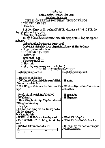 Giáo án Âm nhạc Tiểu học - Tuần 24 - Năm học 2021-2022