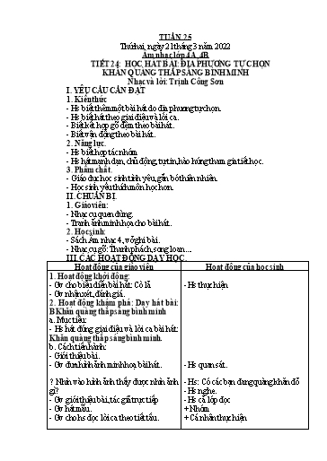 Giáo án Âm nhạc Tiểu học - Tuần 25 - Năm học 2021-2022
