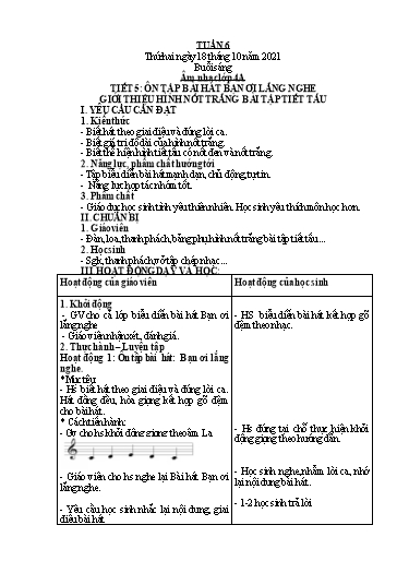 Giáo án Âm nhạc Tiểu học - Tuần 6 - Năm học 2021-2022