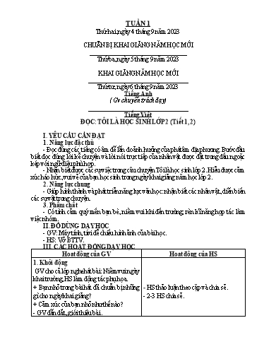 Giáo án các môn Lớp 2 (Kết nối tri thức) - Tuần 1- Năm học 2023-2024