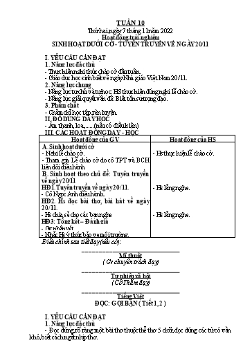 Giáo án các môn Lớp 2 (Kết nối tri thức) - Tuần 10 - Năm học 2022-2023