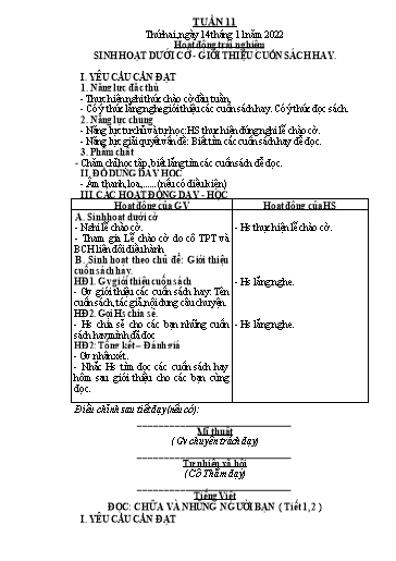 Giáo án các môn Lớp 2 (Kết nối tri thức) - Tuần 11 - Năm học 2022-2023