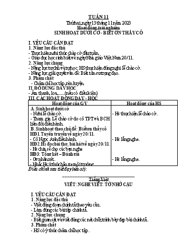 Giáo án các môn Lớp 2 (Kết nối tri thức) - Tuần 11 - Năm học 2023-2024
