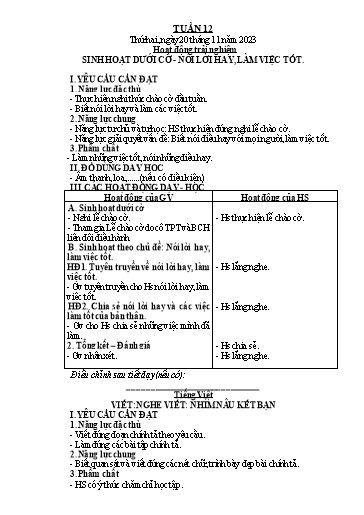 Giáo án các môn Lớp 2 (Kết nối tri thức) - Tuần 12 - Năm học 2023-2024