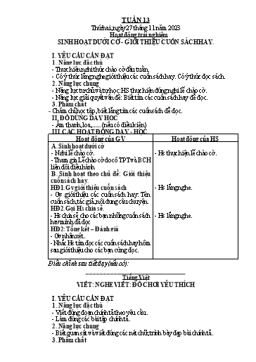 Giáo án các môn Lớp 2 (Kết nối tri thức) - Tuần 13 - Năm học 2023-2024
