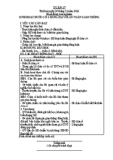 Giáo án các môn Lớp 2 (Kết nối tri thức) - Tuần 17 - Năm học 2022-2023