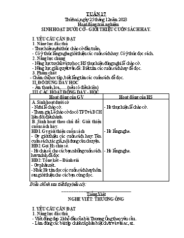 Giáo án các môn Lớp 2 (Kết nối tri thức) - Tuần 17 - Năm học 2023-2024