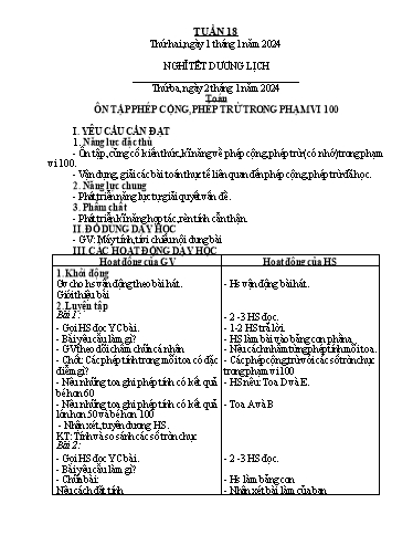 Giáo án các môn Lớp 2 (Kết nối tri thức) - Tuần 18 - Năm học 2023-2024