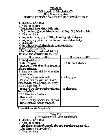 Giáo án các môn Lớp 2 (Kết nối tri thức) - Tuần 20 - Năm học 2023-2024