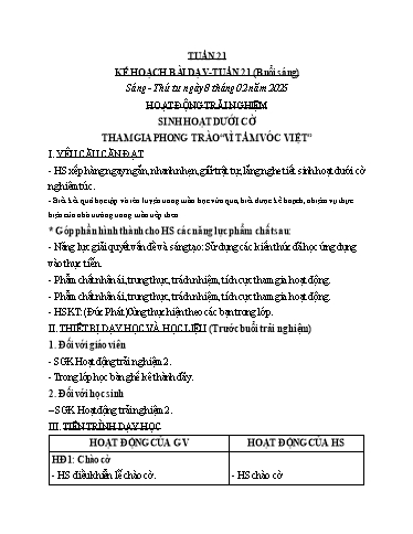 Giáo án các môn Lớp 2 (Kết nối tri thức) - Tuần 21 - Năm học 2024-2025 - Trần Thị Xanh