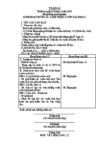 Giáo án các môn Lớp 2 (Kết nối tri thức) - Tuần 23 - Năm học 2022-2023