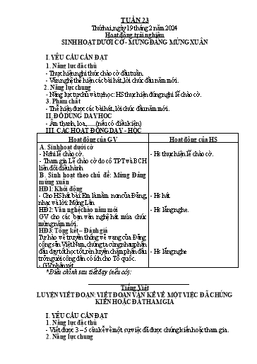 Giáo án các môn Lớp 2 (Kết nối tri thức) - Tuần 23 - Năm học 2023-2024