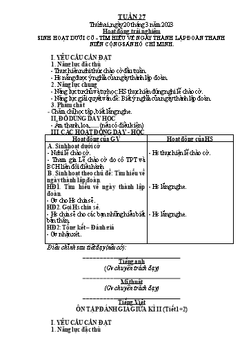 Giáo án các môn Lớp 2 (Kết nối tri thức) - Tuần 27 - Năm học 2022-2023