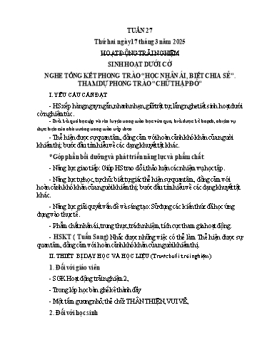 Giáo án các môn Lớp 2 (Kết nối tri thức) - Tuần 27 - Năm học 2024-2025 - Nguyễn Thị Tú Uyên