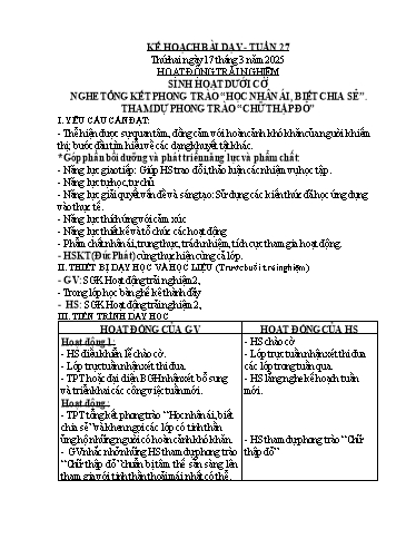Giáo án các môn Lớp 2 (Kết nối tri thức) - Tuần 27 - Năm học 2024-2025 - Trần Thị Xanh