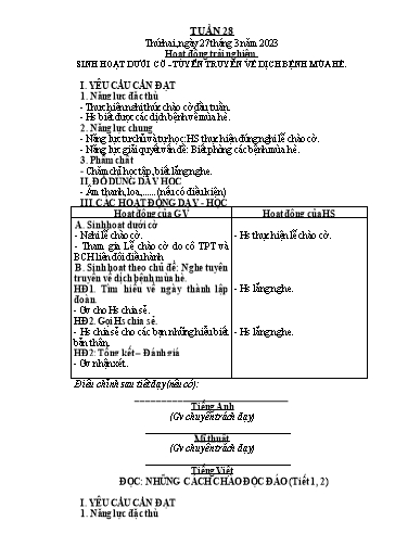 Giáo án các môn Lớp 2 (Kết nối tri thức) - Tuần 28 - Năm học 2022-2023