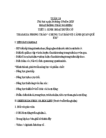 Giáo án các môn Lớp 2 (Kết nối tri thức) - Tuần 28 - Năm học 2024-2025 - Nguyễn Thị Lài