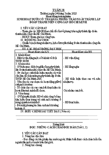 Giáo án các môn Lớp 2 (Kết nối tri thức) - Tuần 28 - Năm học 2024-2025