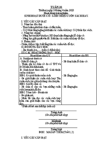 Giáo án các môn Lớp 2 (Kết nối tri thức) - Tuần 30 - Năm học 2022-2023