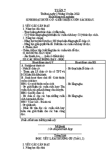 Giáo án các môn Lớp 2 (Kết nối tri thức) - Tuần 7 - Năm học 2022-2023