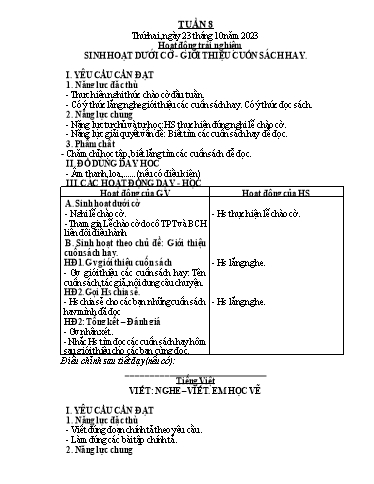 Giáo án các môn Lớp 2 (Kết nối tri thức) - Tuần 8 - Năm học 2023-2024