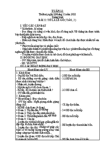Giáo án các môn Lớp 2 (sách Kết nối tri thức) - Tuần 12 - Năm học 2021-2022