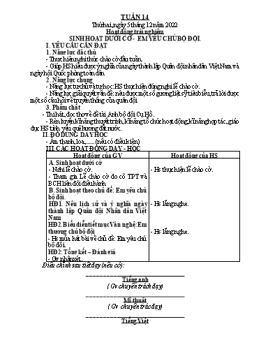 Giáo án các môn Lớp 2 - Tuần 14 - Năm học 2022-2023